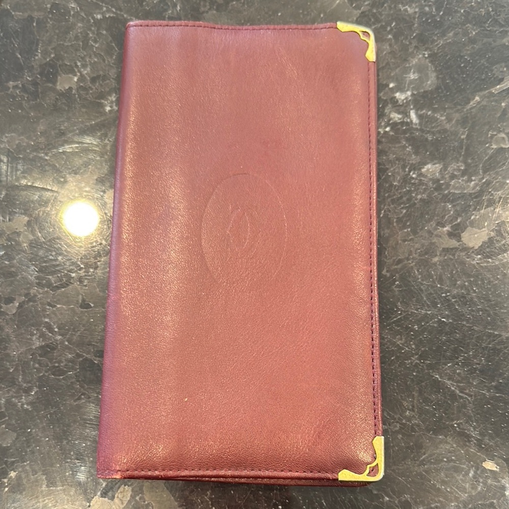 Cartier Red Leather Wallet with Gold Logo